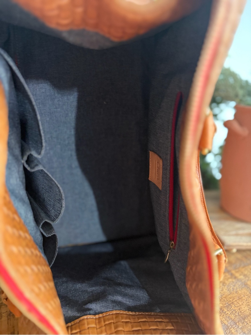 Clare V. Woven Leather Satchel Handbag in Cognac - Picture 8 of 13